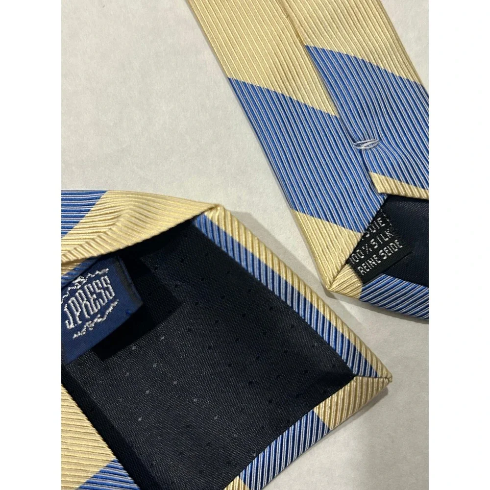 J. Press Necktie Mens One Size Blue Yellow Striped Silk Designer Classic‎ Repp